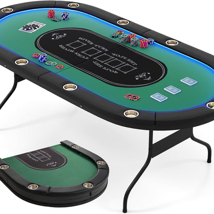 Goplus 84" Foldable Poker Table with LED Lights 10 Players Card Board Game Table