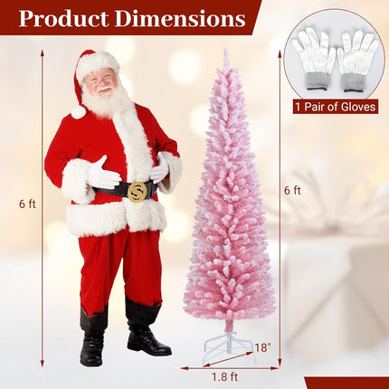 Goplus Pink Slim Pencil Christmas Tree | Artificial Unlit Skinny Xmas Full Tree for Seasonal Decor