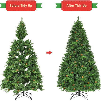7ft Pre-Lit Artificial Christmas Tree, Premium Spruce Hinged Tree with 460 LED Lights - GoplusUS