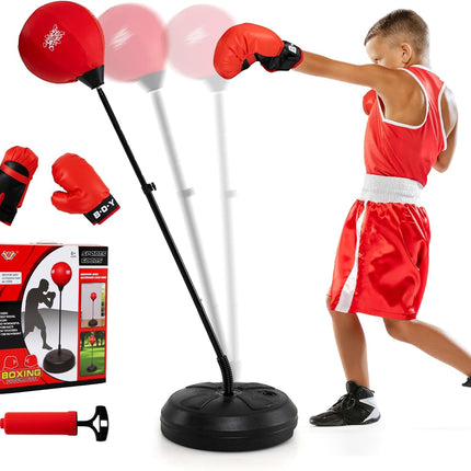 Goplus Height Adjustable Kids Workout Equipment with Boxing Stand & Boxing Gloves