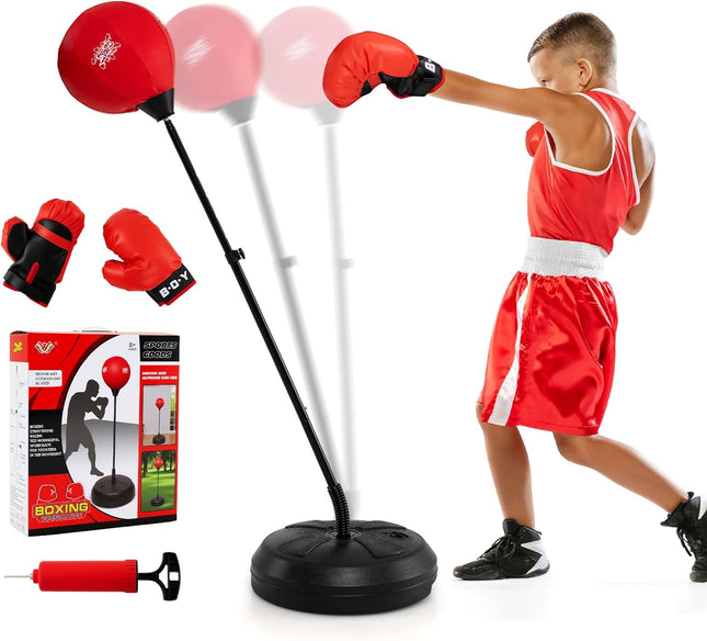Goplus Height Adjustable Kids Workout Equipment with Boxing Stand & Boxing Gloves