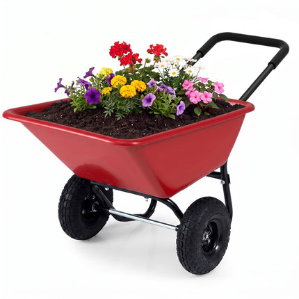Goplus 2 Wheel Wheelbarrow, 330 LBS Utility Garden Cart with 10” Pneumatic Tires & Handle