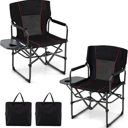 Goplus Heavy-Duty Folding Padded Director Chair with Side Table & Cup Holder