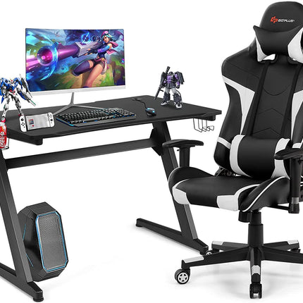 Goplus Gaming Desk & Chair Combo Set, Racing Style Home Office Chair & Desk w/Cup Holder, Headphone Hook & Mouse Pad - GoplusUS