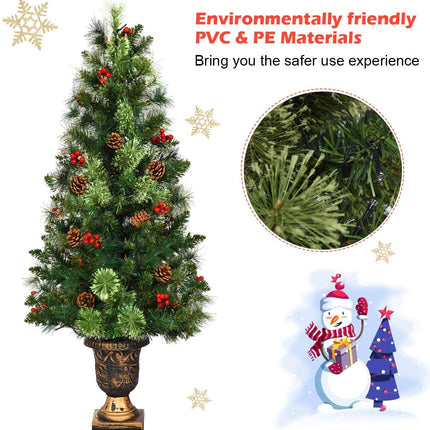 5 FT Christmas Tree Pre-Lit Tabletop Artificial Entrance Tree with 100 Led Lights - GoplusUS
