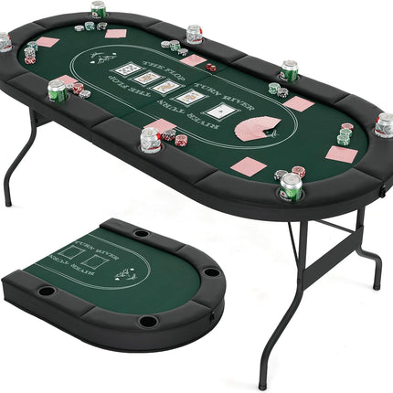 Goplus 72” Poker Table Foldable, 8 Players Card Board Game Table w/Deep Metal Cup Holders