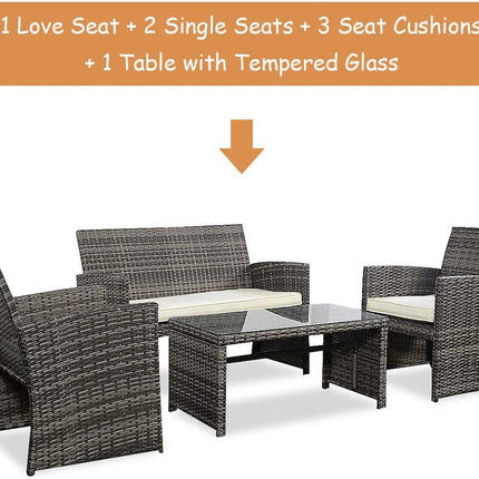 4-Piece Wicker Patio Furniture Set for Outdoor Garden Lawn Pool Backyard (Mix Gray) - GoplusUS