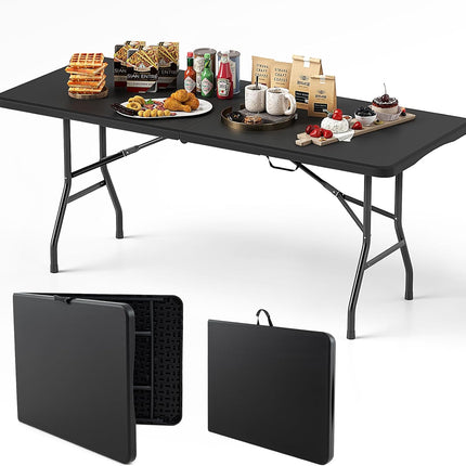 Goplus 6ft Plastic Folding Table, 350 LBS Outdoor Heavy Duty Folding Tables with HDPE Tabletop