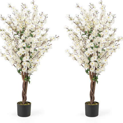 Goplus 47” Faux Plum Blossom Plant with White Fabric Flower