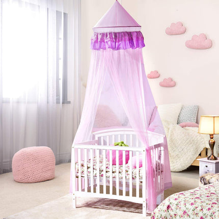 Princess Bed Canopy Netting Dome with Elegant Ruffle Lace