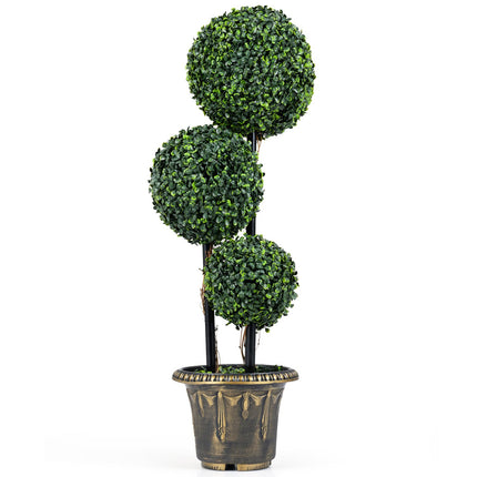 Goplus Artificial Boxwood Topiary Tree Sun-Protective Triple Ball Fake Plants Shrubs