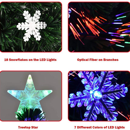 Pre-Lit Fiber Optic Artificial Christmas Tree, with Multicolor Led Lights and Snowflakes