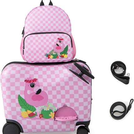 Goplus 2 PCS Kid Luggage Set | 18” Ride on Suitcase & 12” Backpack