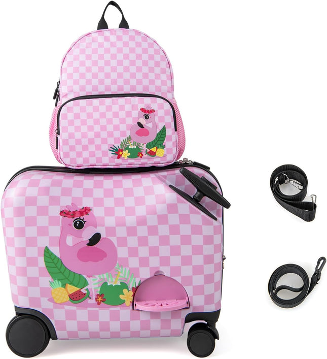 Goplus 2 PCS Kid Luggage Set | 18” Ride on Suitcase & 12” Backpack
