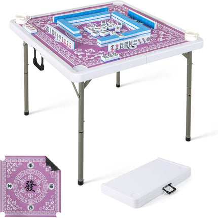 Goplus Mahjong Table, 35" Square Folding Card Table w/4Cup Holders, Anti Slip Mat, HDPE Tabletop w/Removable Mat