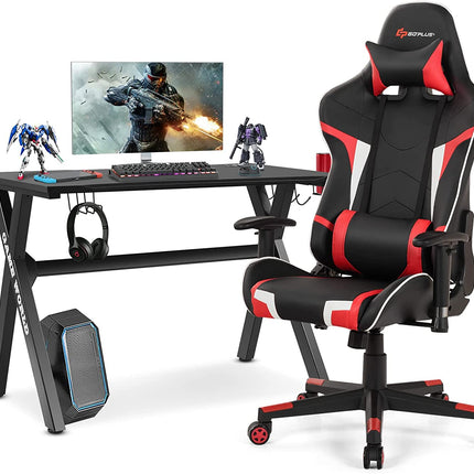 Goplus Gaming Desk & Chair Combo Set, Racing Style X Shaped E-Sport Gamer Desk & PVC Computer Chair - GoplusUS