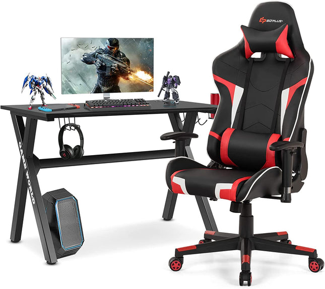 Goplus Gaming Desk & Chair Combo Set, Racing Style X Shaped E-Sport Gamer Desk & PVC Computer Chair - GoplusUS