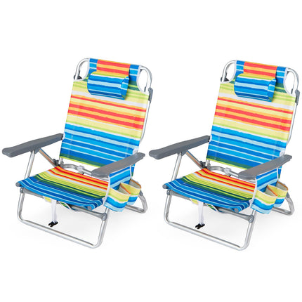 Goplus Portable Folding Beach Chairs with 5-Position Backrest & Padded Headrest