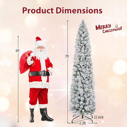Goplus 4.5ft / 6ft / 7ft Pre-Lit Snow Flocked Pencil Christmas Tree for Home Office Holiday Decor