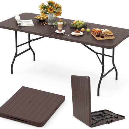 Goplus 6ft Plastic Folding Table, 350 LBS Indoor Outdoor Heavy Duty Portable Folding Tables with HDPE Tabletop