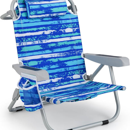 Goplus Folding Backpack Beach Chairs, Aluminum Sling Camping Chair with 5-Position Backrest, Towel Hanging Rack