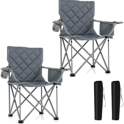 Goplus Heavy Duty Outdoor Folding Chair with Cooler Pouch & Cup Holder
