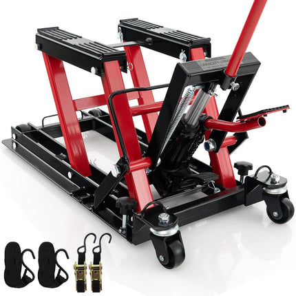Goplus 1500 LBS Motorcycle Lift Jack, Hydraulic Motorcycle Hoist w/Footplates & Long Handle