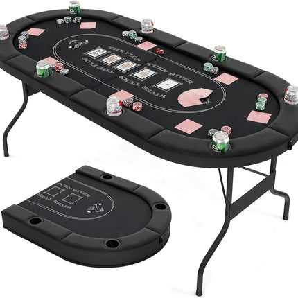 Goplus 72” Poker Table Foldable, 8 Players Card Board Game Table w/Deep Metal Cup Holders