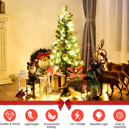 4 FT Christmas Tree Pre-Lit Tabletop Artificial Entrance Tree with 60 Led Lights - GoplusUS