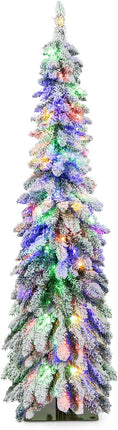 Goplus 4ft / 5ft Pre-Lit Flocked Christmas Tree with PVC Branch Tips & LED Lights