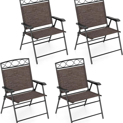 Goplus Folding Patio Chairs Set of 4 | Outdoor Lawn Chairs with Armrests & Metal Frame