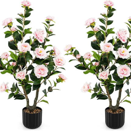 Goplus 38’’ Artificial Camellia Tree Flower Plants Artificial Tree