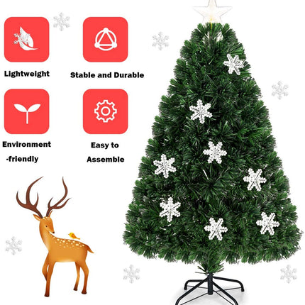 Pre-Lit Fiber Optic Artificial Christmas Tree, with Multicolor Led Lights and Snowflakes