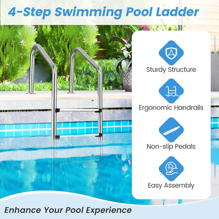 Goplus 4-Step Swimming Pool Ladder Heavy Duty Non-Slip Ladder