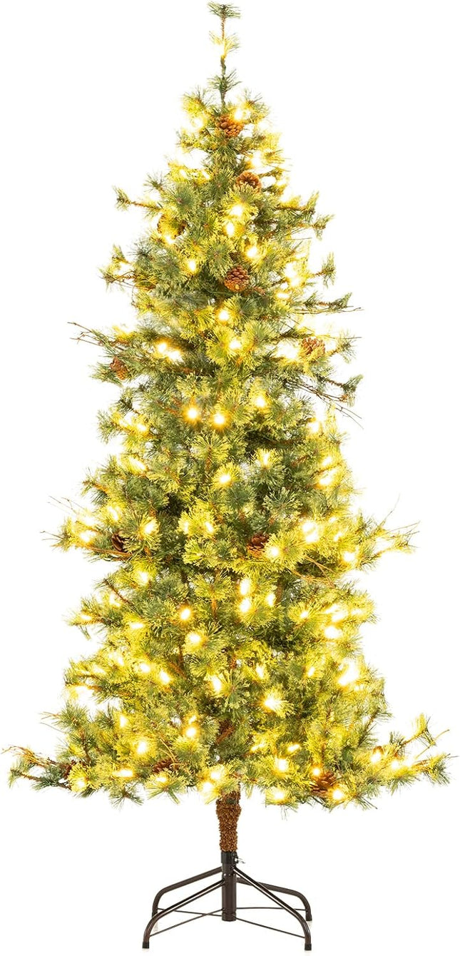 Goplus 6 FT Pre-Lit Artificial Christmas Tree with Pine Needles & Warm White LED Lights