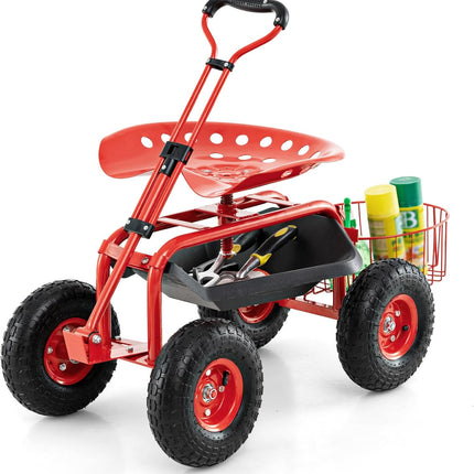 Garden Cart Gardening Workseat w/Wheels, Patio Wagon Scooter for Planting, 38"D x 17"W x 21"H