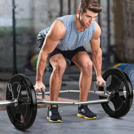 Folding Trap Bar 56" Chrome Finish Hex Weight Lifting Bar Deadlift Bar with Two-Handle - GoplusUS