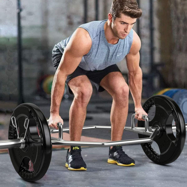 Folding Trap Bar 56" Chrome Finish Hex Weight Lifting Bar Deadlift Bar with Two-Handle - GoplusUS