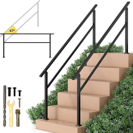 Goplus Metal Hand Rail Fits 0-6 Steps w/Flexible Angle Adjustment