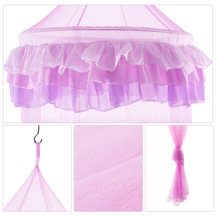 Princess Bed Canopy Netting Dome with Elegant Ruffle Lace