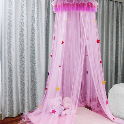 Princess Bed Canopy Netting Dome with Elegant Ruffle Lace