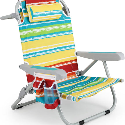 Goplus Folding Backpack Beach Chairs, Aluminum Sling Camping Chair with 5-Position Backrest, Towel Hanging Rack