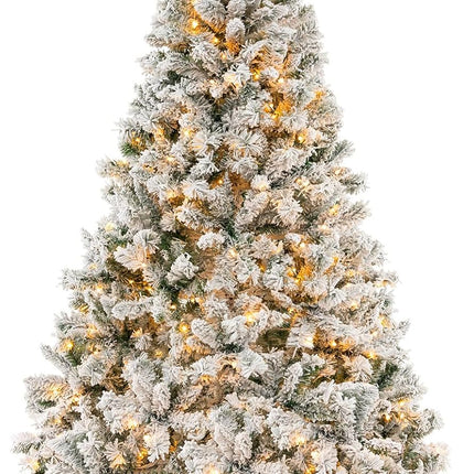 Goplus 3-Minute-Setup Pre-Lit Snow Flocked Christmas Tree for Office Home Holiday Decor