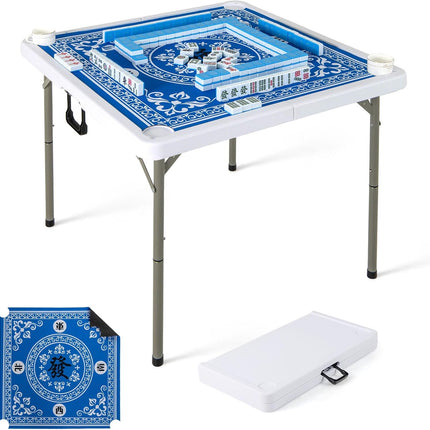 Goplus Mahjong Table, 35" Square Folding Card Table w/4Cup Holders, Anti Slip Mat, HDPE Tabletop w/Removable Mat