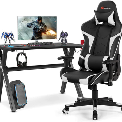 Goplus Gaming Desk & Chair Combo Set, Racing Style X Shaped E-Sport Gamer Desk & PVC Computer Chair - GoplusUS
