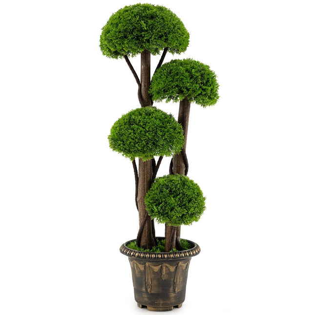 Goplus 3 FT Artificial Cypress Topiary Ball Tree with Cement-Filled Planter (1/2 Pack)