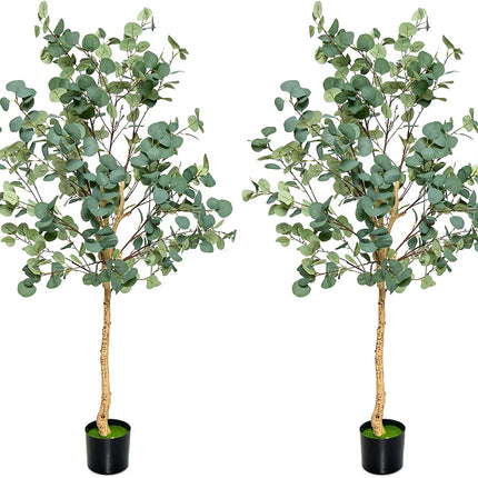 Goplus 5.5ft Artificial Eucalyptus Tree, Tall Faux Eucalyptus Stems Fake Plants in Pot with 517 Silver Dollar Leaves
