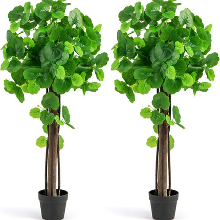 Goplus 44’’ Artificial Crabapple Tree, Tall Fake Plant in Pot with Real Wood Trunk