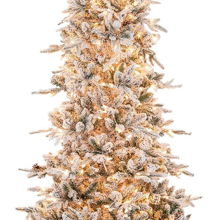 Goplus 6ft / 7.5ft Pre-Lit Snow Flocked Christmas Tree with Warm-White Incandescent Lights