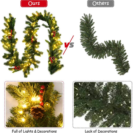 9FT Pre-lit Christmas Garland with 100 LED Lights - GoplusUS